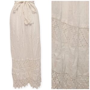 LACE APRON Long Cotton Vintage 1940 Domestic Homemaker Tie Waist Maxi